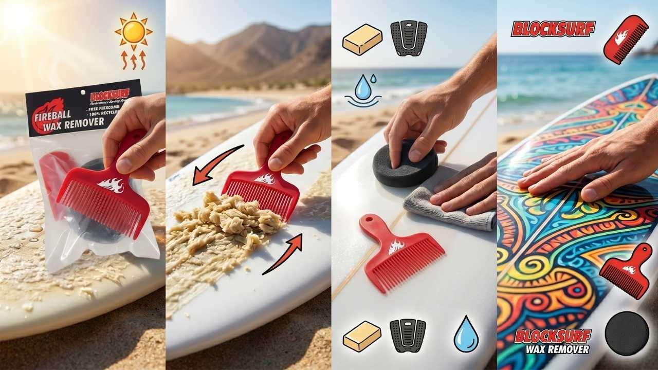 aplicando el removedor de cera Block Surf Fireball
