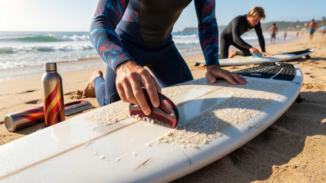 aplicando el removedor de cera Block Surf Fireball