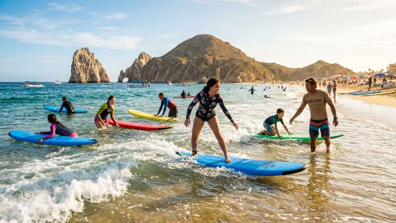 surf softboards en las playas de Los Cabos