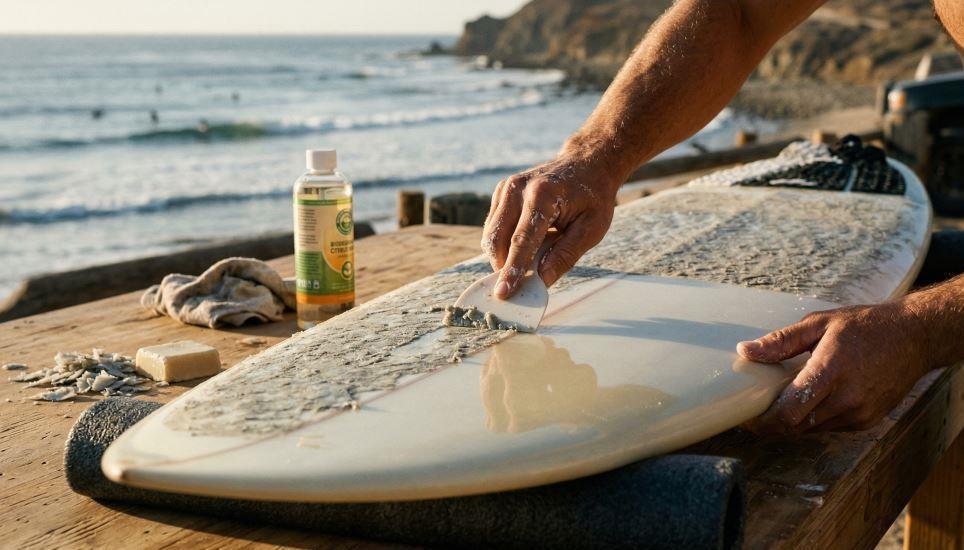 waxing the surfboard 1