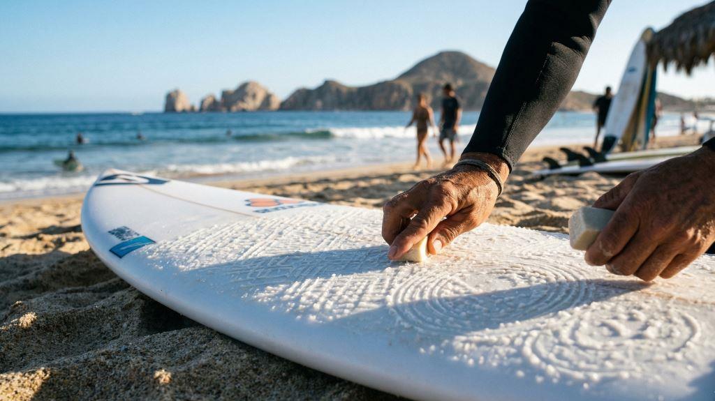 waxing the surfboard